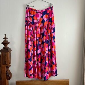 Anthropologie Pink and Orange Pleated Maxi Skirt